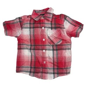 Calvin Klein Jeans Cotton Plaid Red Gray White Short Sleeve Button Down 3T NWT